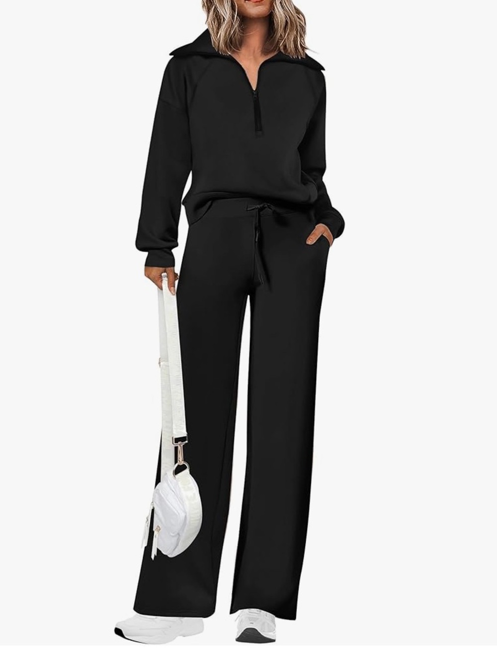 😍PRETTY GARDEN Black Lounge Set Cozy Zip Pullover & Wide Leg Pants XS!